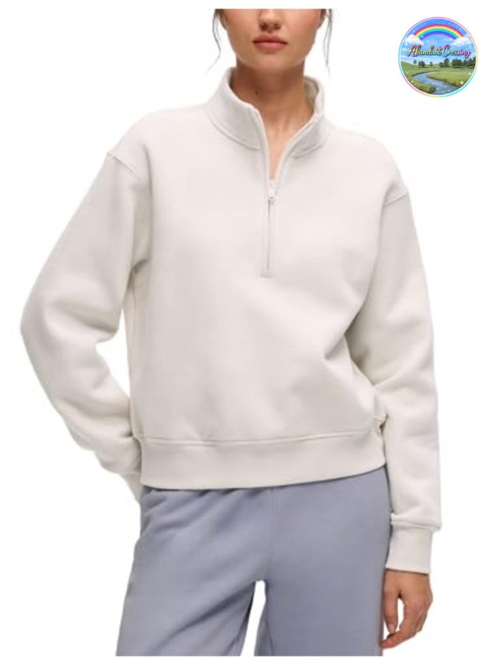 Women's Fleece Lined Half Zip Sweatshirt Cotton Blend Heavyweight Top